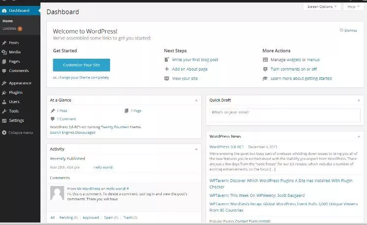 wordpress dashboard for web-based applications