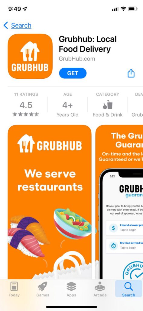 Grubhub food delivery app US Grubhub food delivery app US